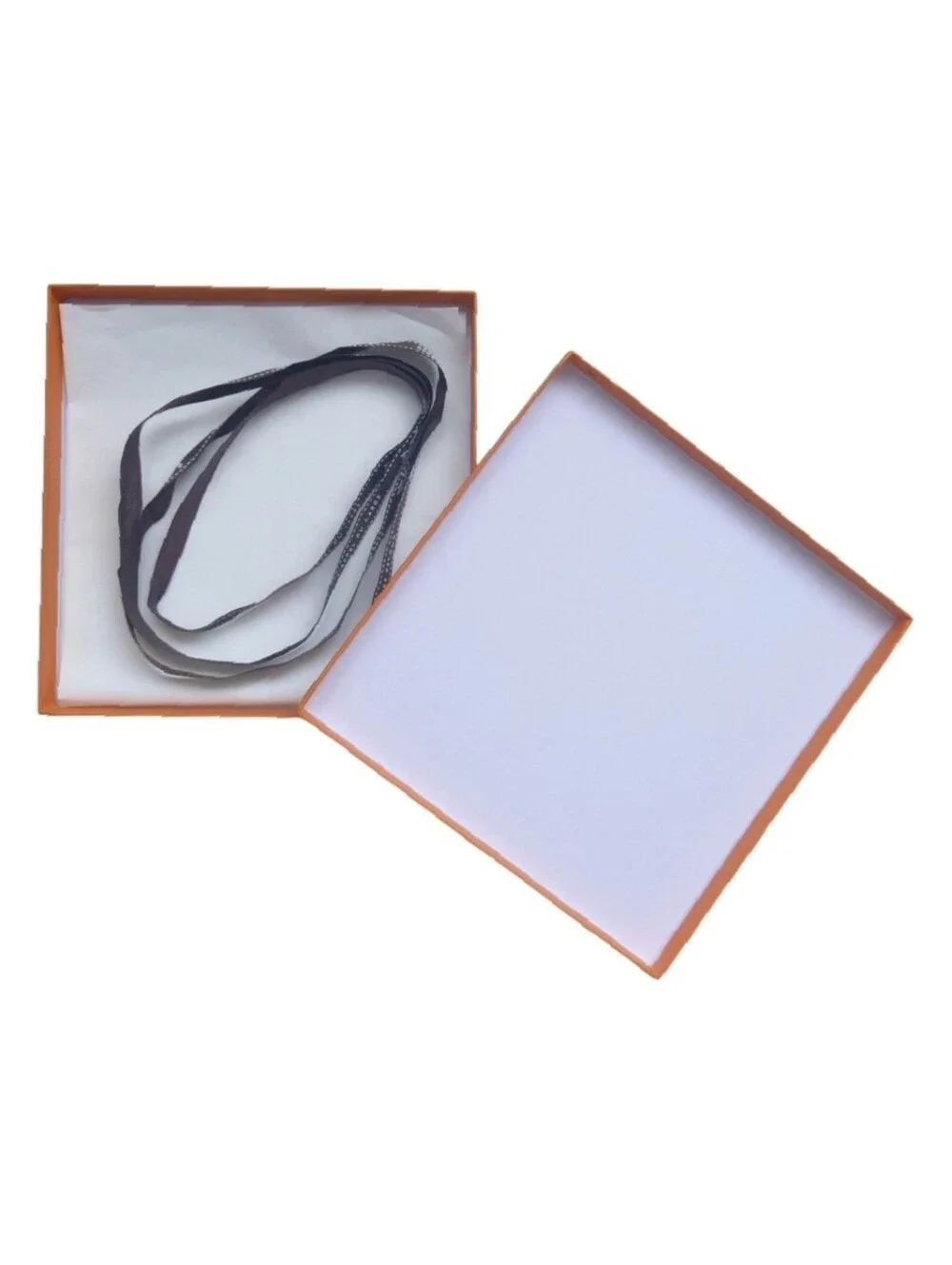 HERMES Authentic Orange Square Scarf Gift Box with Brown Ribbon